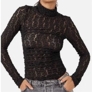Free People Intimately Women's Day & Night Lace Turtleneck Bodysuit Black